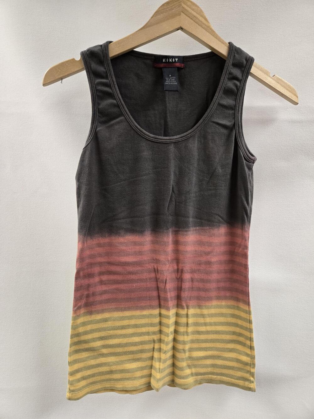 KI KIT Tank Top Womens Medium Black Red Yellow Striped Ombre Cotton Scoop Neck